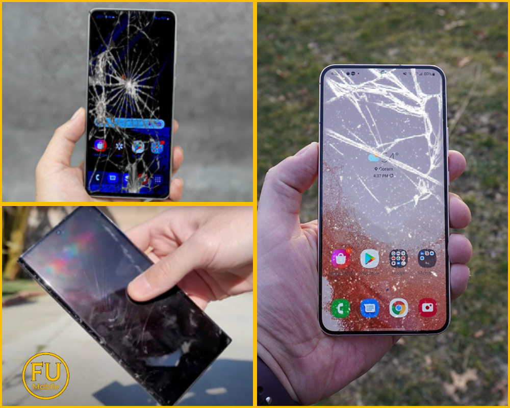 Cận cảnh mặt kính Samsung Galaxy M15 bị vỡ kính nhưng màn hình vẫn hiển thị hình ảnh rõ nét