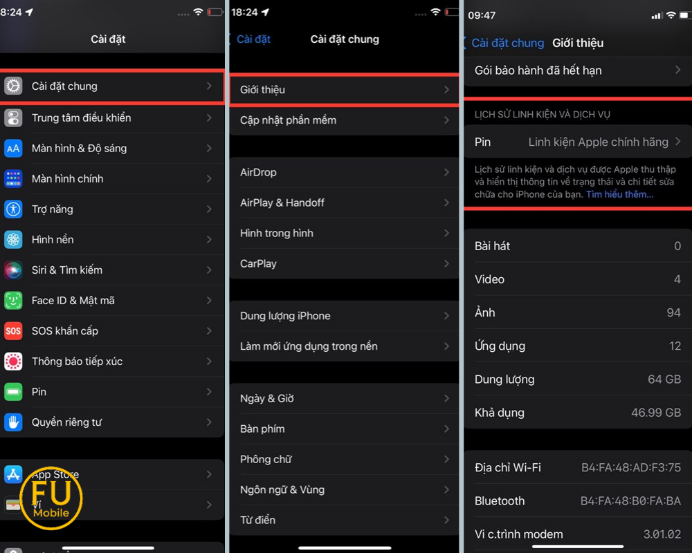 Kiểm tra Lịch sử linh kiện và dịch vụ