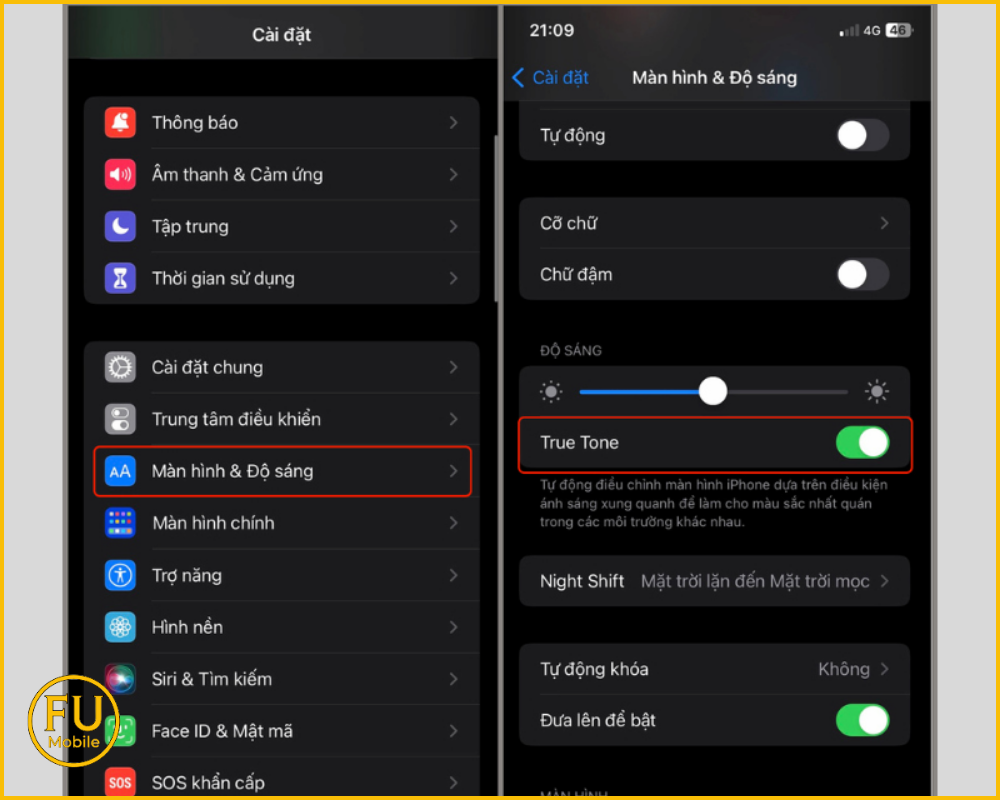 Vào Cài đặt > Màn hình & Độ sáng để xem tính năng True Tone